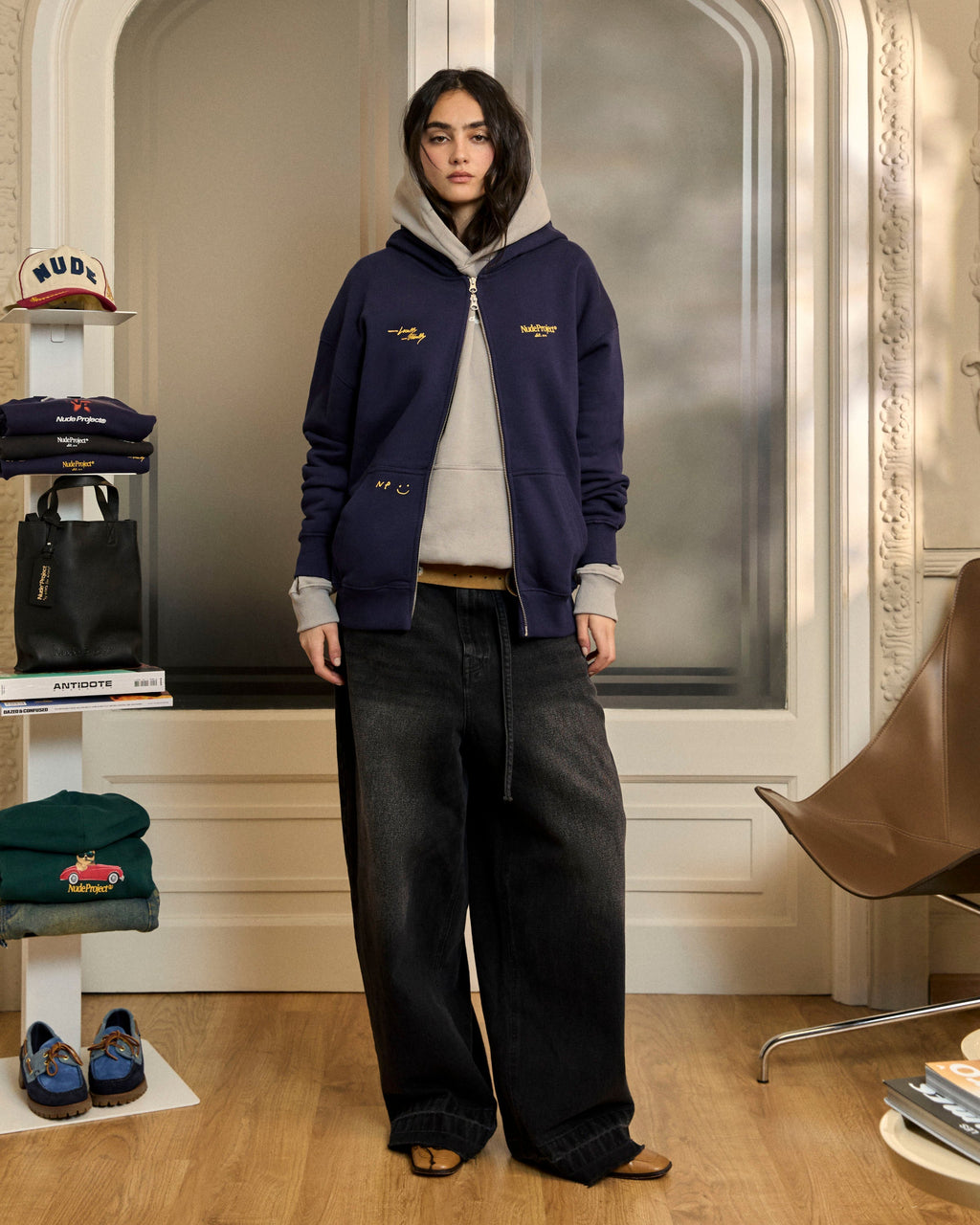 Global Soon Zip-Up Hoodie Navy Nude Project México Oficial Nude Project Mexico