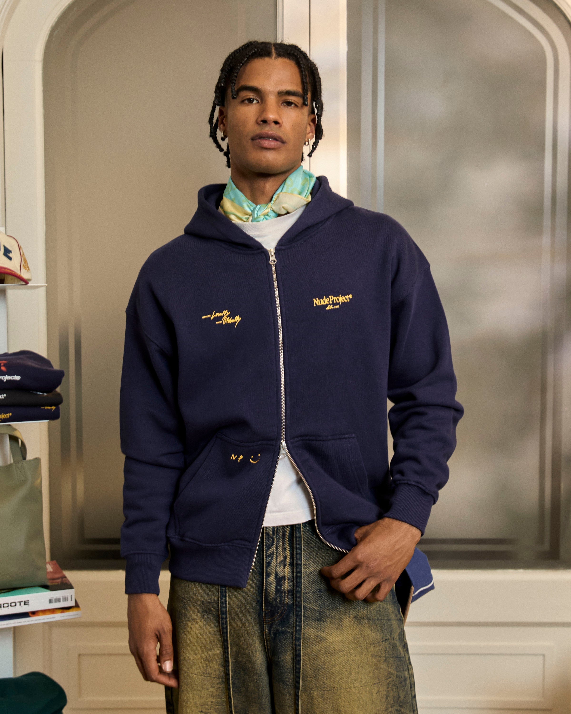 Global Soon Zip-Up Hoodie Navy Nude Project México Oficial Nude Project Mexico