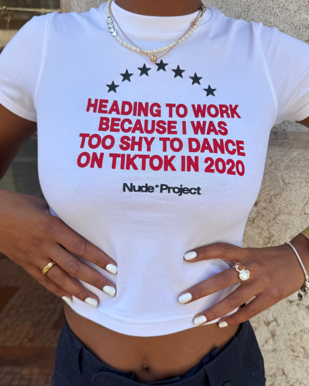 9-5 Baby Tee White