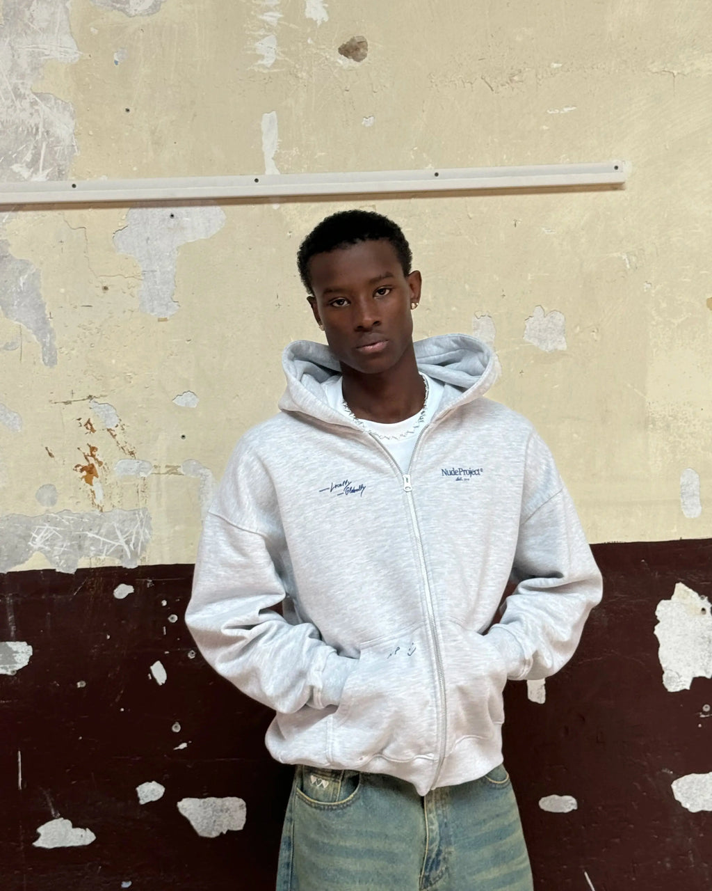 Global Soon Zip-Up Hoodie Grey Nude Project México Oficial Nude Project Mexico