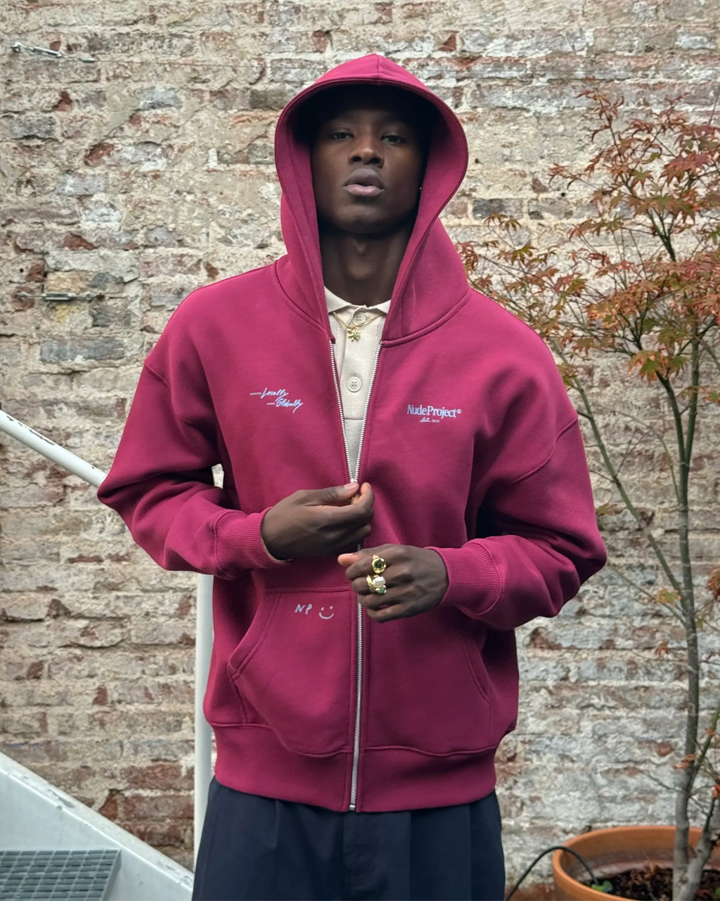 Global Soon Zip-Up Hoodie Burgundy Nude Project México Oficial Nude Project Mexico