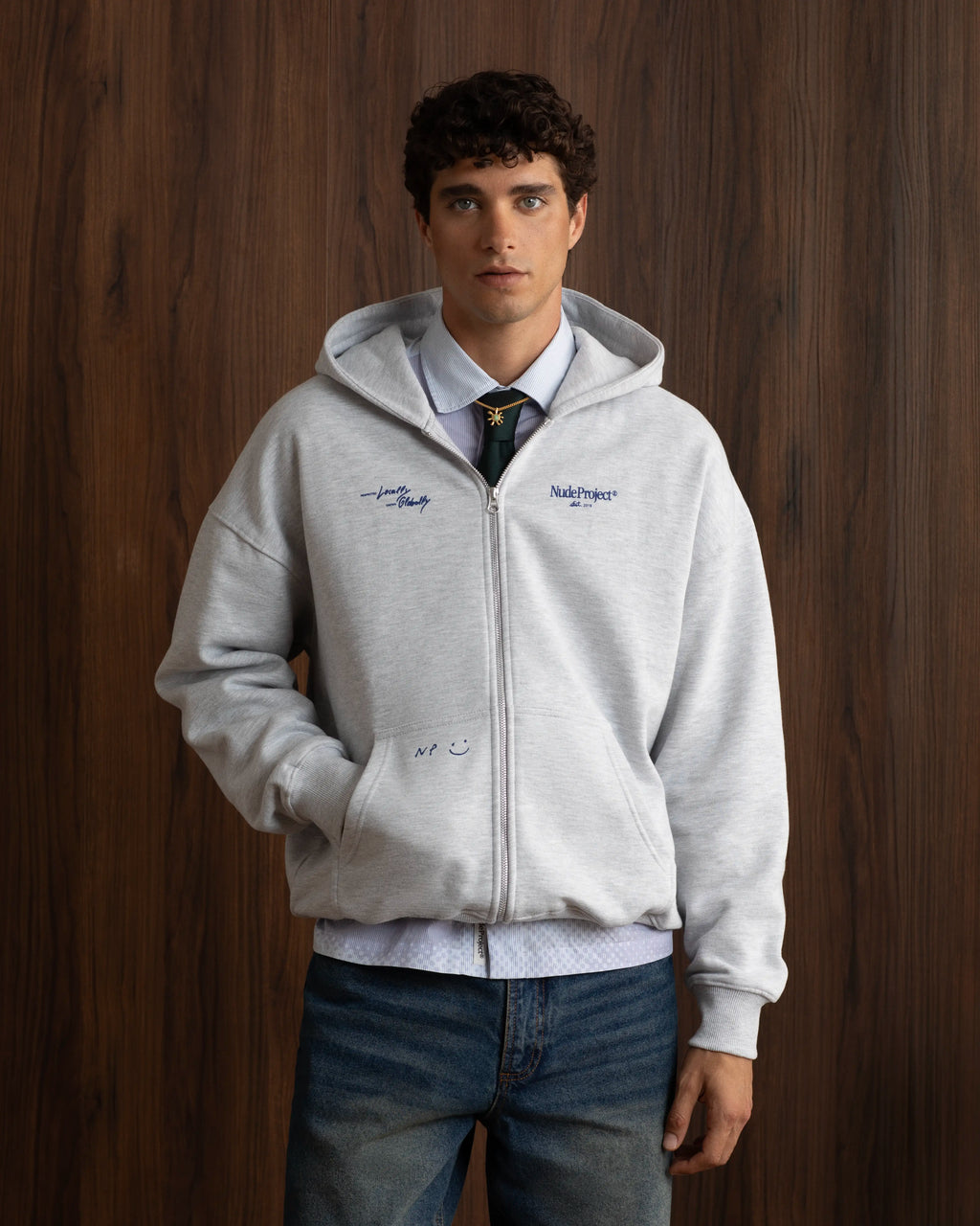 Global Soon Zip-Up Hoodie Grey Nude Project México Oficial Nude Project Mexico