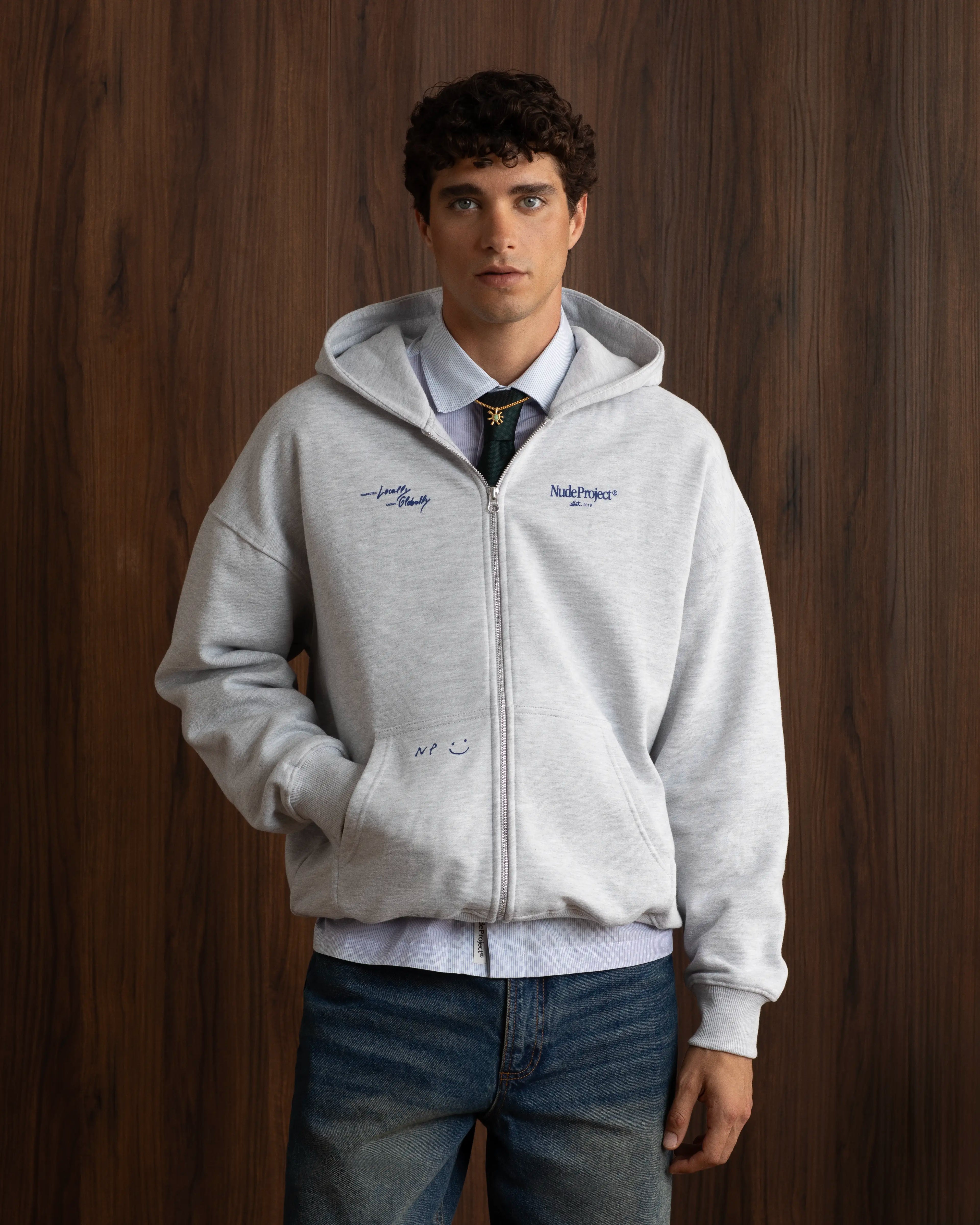 Global Soon Zip-Up Hoodie Grey Nude Project México Oficial Nude Project Mexico