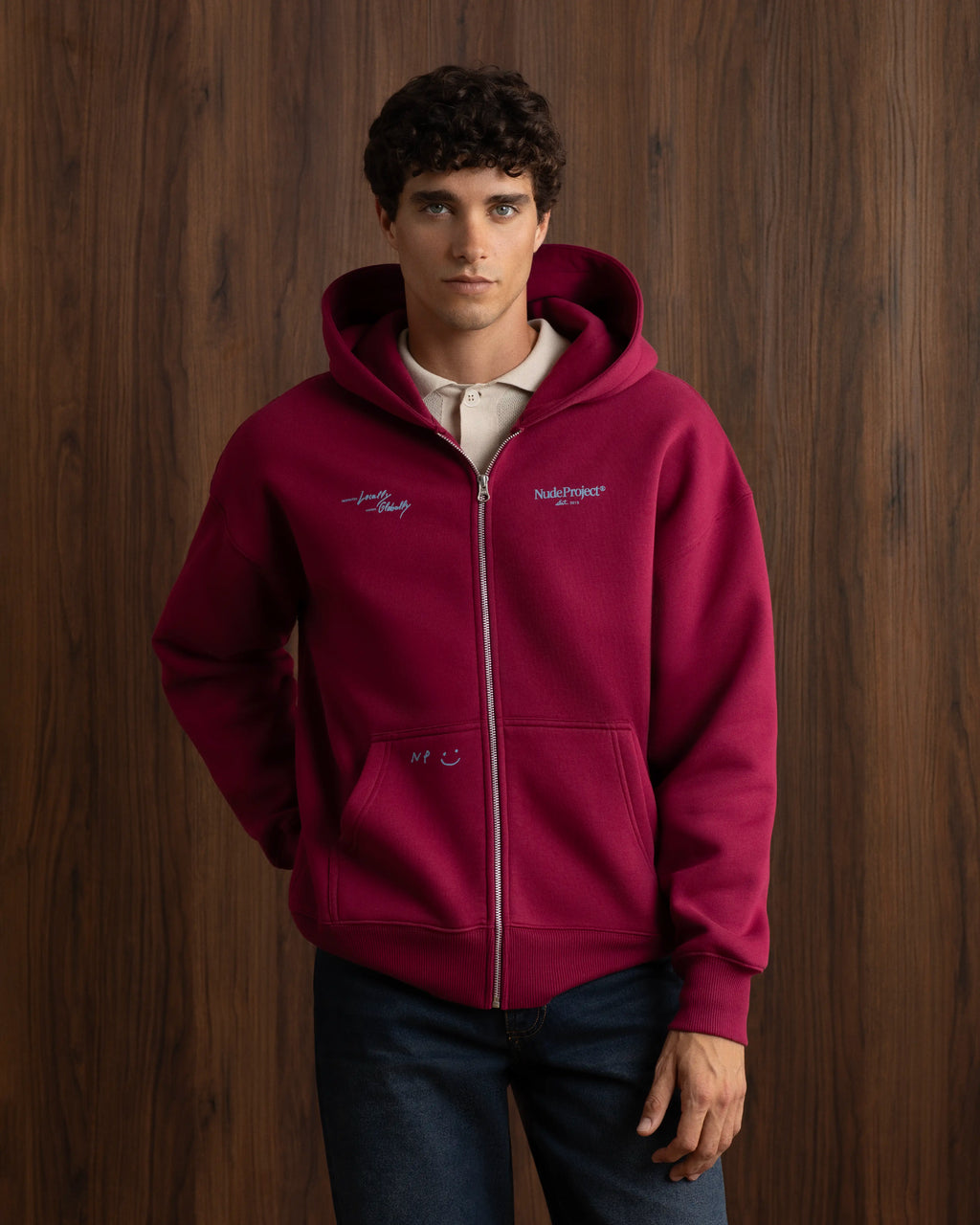 Global Soon Zip-Up Hoodie Burgundy Nude Project México Oficial Nude Project Mexico