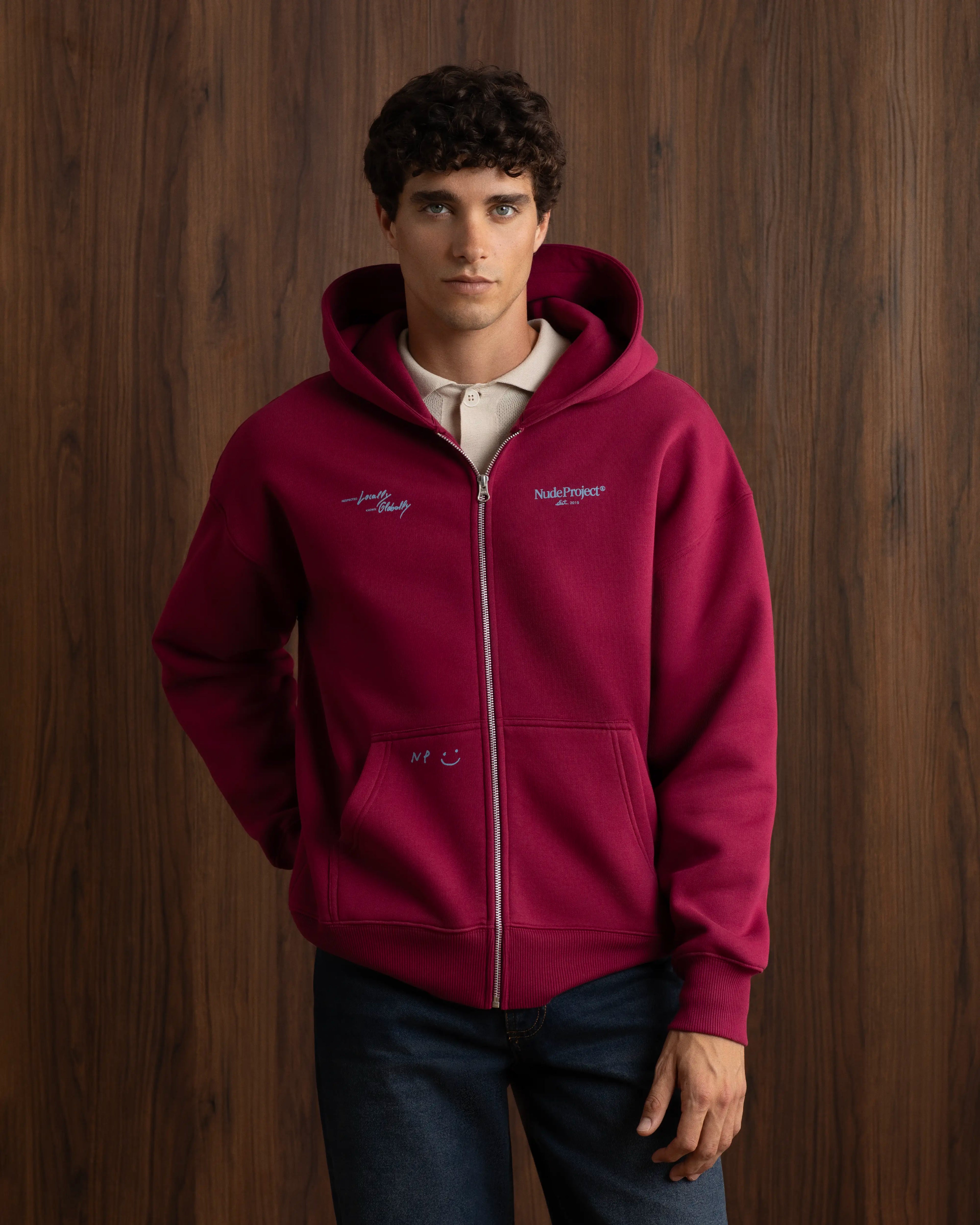 Global Soon Zip-Up Hoodie Burgundy Nude Project México Oficial Nude Project Mexico